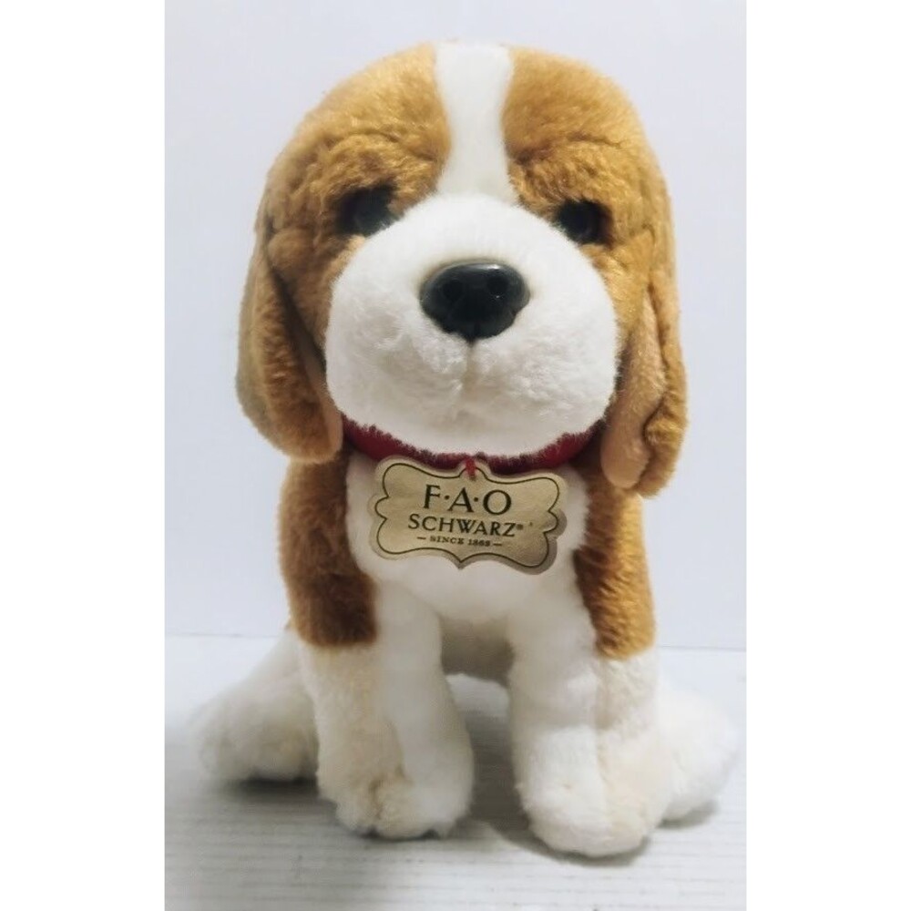 2019 F.A.O SCHWARZ 10” BEAGLE PUPPY DOG SITTING PLUSH BROWN WHITE & BLACK